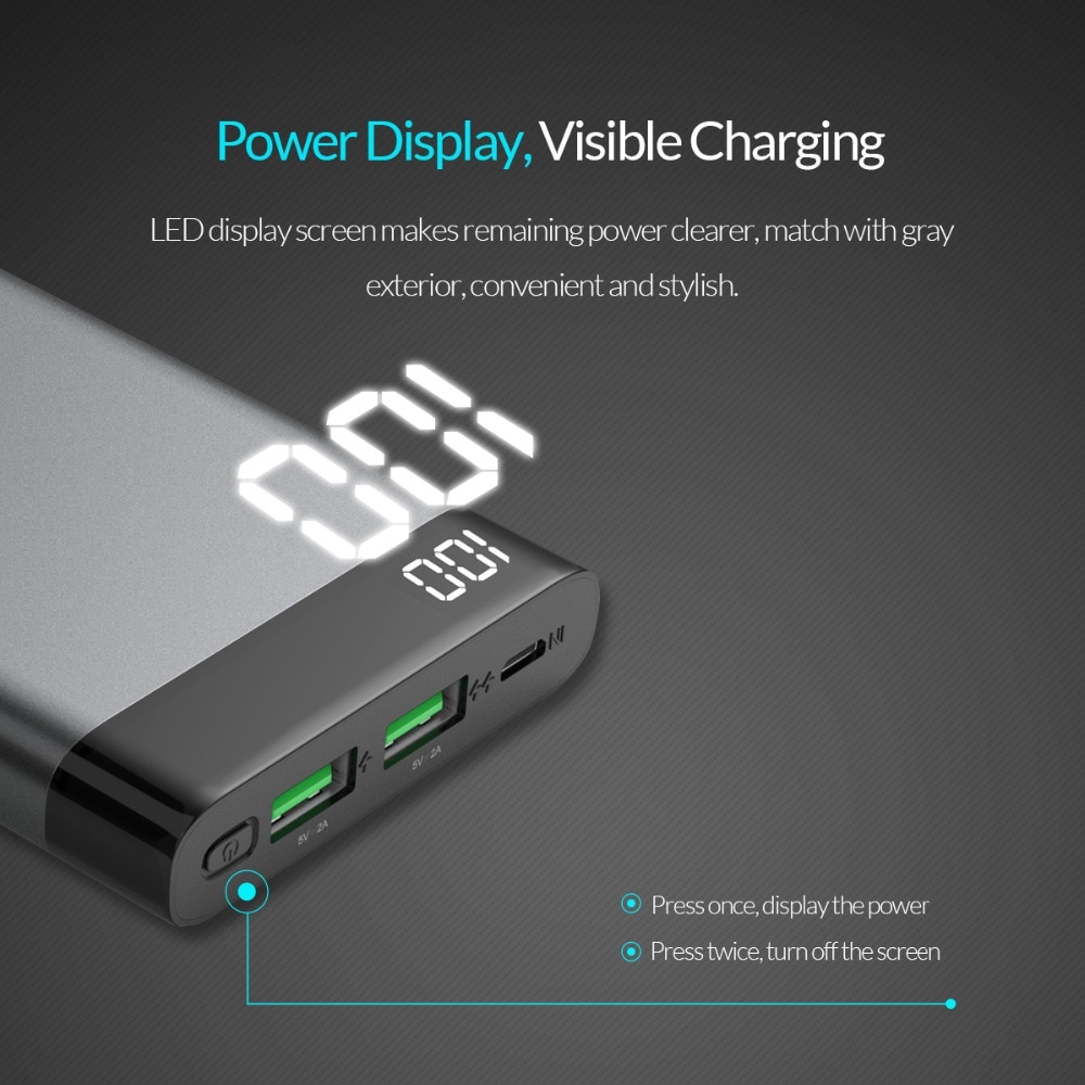 10000 mAh Dual USB Power Bank for Smartphone