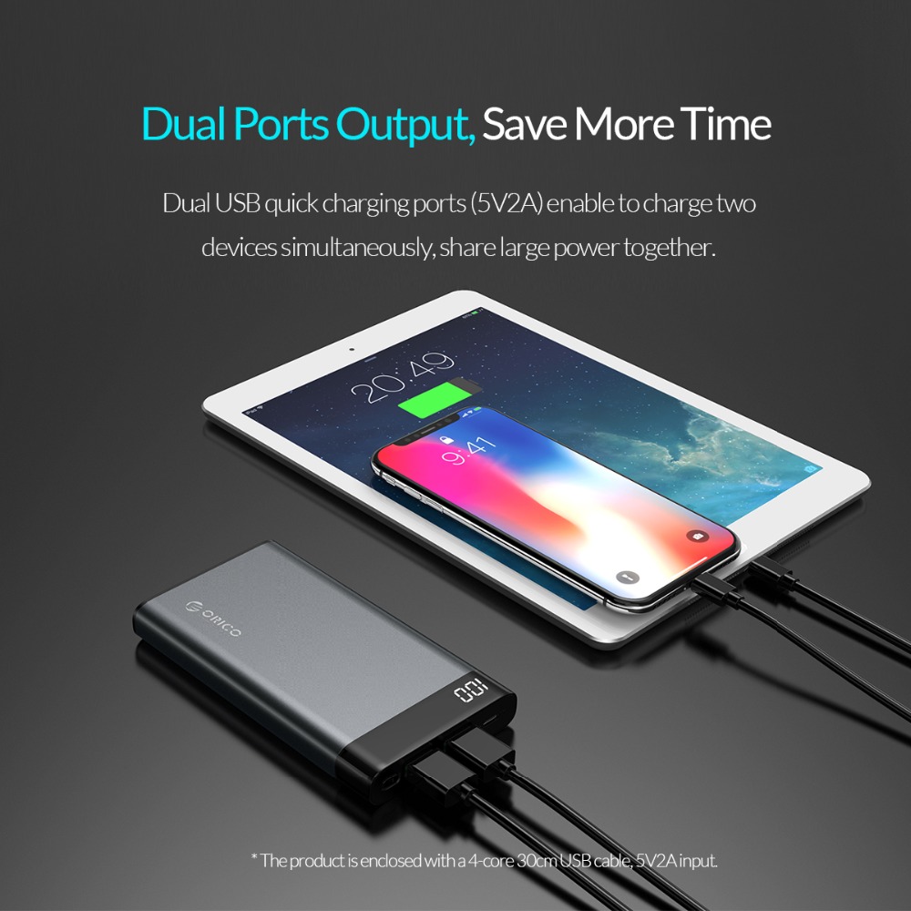 10000 mAh Dual USB Power Bank for Smartphone